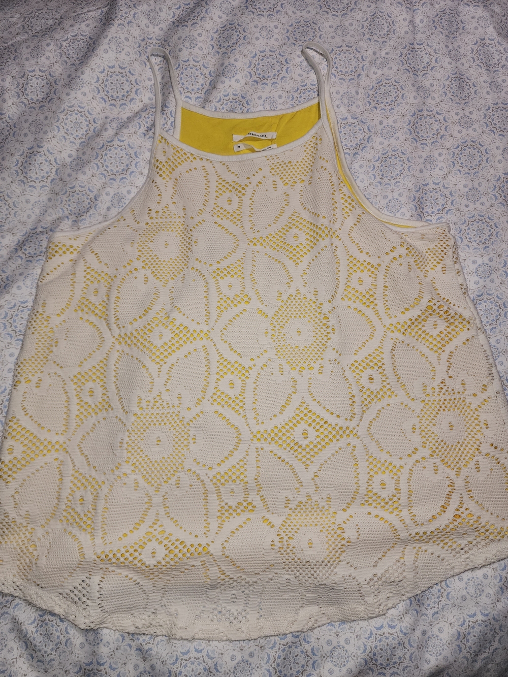 Anthropologie White Crochet Camisole with Yellow Lining